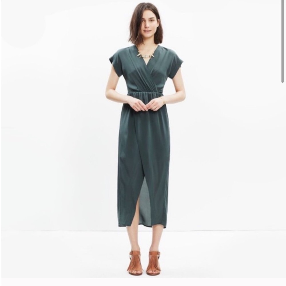 Madewell Silk Maxi Wrap-Front Dress in Sage Green